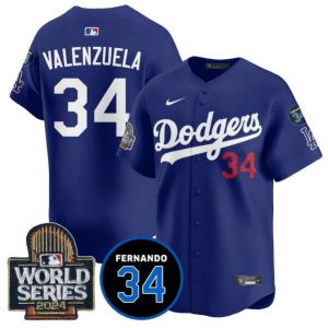 Los Angeles Dodgers #34 Toro Valenzuela Royal 2024 World Series With Fernando Memorial Patch Limited Stitched Jersey