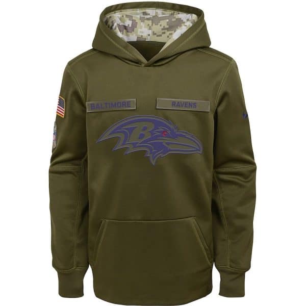 Youth Baltimore Ravens Olive Salute To Service Pullover Performance NFL Hoodie