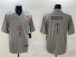 Philadelphia Eagles #1 Jalen Hurts Grey 2025 Super Bowl LIX Patch Atmosphere Fashion Vapor Untouchable Limited Stitched Jersey