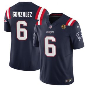 New England Patriots #6 Christian Gonzalez Navy 2023 F.U.S.E. With John Madden Patch Vapor Limited Stitched Jersey