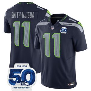 Seattle Seahawks #11 Jaxon Smith-Njigba Navy 2025 F.U.S.E. 50th Anniversary Patch Vapor Limited Football Stitched Jersey