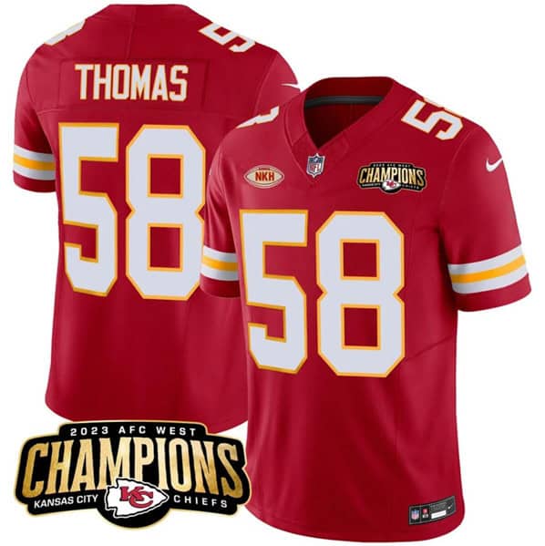 Kansas City Chiefs #58 Derrick Thomas Red 2023 F.U.S.E. AFC West Champions With "NKH" Patch Vapor Untouchable Limited Stitched Jersey
