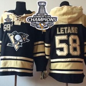 Penguins #58 Kris Letang Black Sawyer Hooded Sweatshirt 2016 Stanley Cup Champions Stitched Jersey