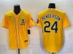 Oakland Athletics #24 Rickey Henderson Yellow With Patch Stitched Jersey