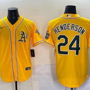 Oakland Athletics #24 Rickey Henderson Yellow With Patch Stitched Jersey