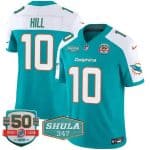 Miami Dolphins #10 Tyreek Hill Aqua F.U.S.E With 347 Shula Patch And 50th Perfect Season Patch Vapor Limited Stitched Jersey