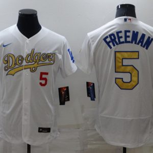 Los Angeles Dodgers #5 Freddie Freeman White Gold Flex Base Stitched Jersey