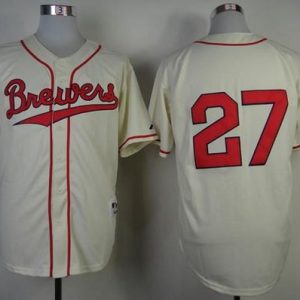 Brewers #27 Carlos Gomez Cream 1948 Turn Back The Clock Stitched Jersey