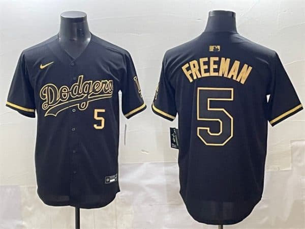 Los Angeles Dodgers #5 Freddie Freeman Black Gold Limited Stitched Jersey