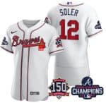 Atlanta Braves #12 Jorge Soler 2021 White World Series Champions With 150th Anniversary Flex Base Stitched Jersey