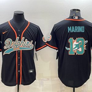 Miami Dolphins #13 Dan Marino Black Team Big Logo With Patch Cool Base Stitched Baseball Jersey