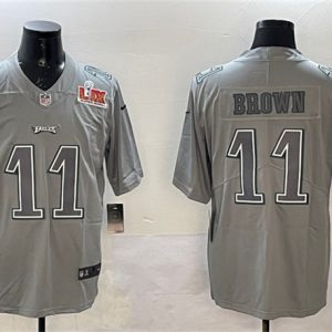 Philadelphia Eagles #11 A. J. Brown Gray 2025 Super Bowl LIX Patch Atmosphere Fashion Vapor Untouchable Limited Stitched Jersey