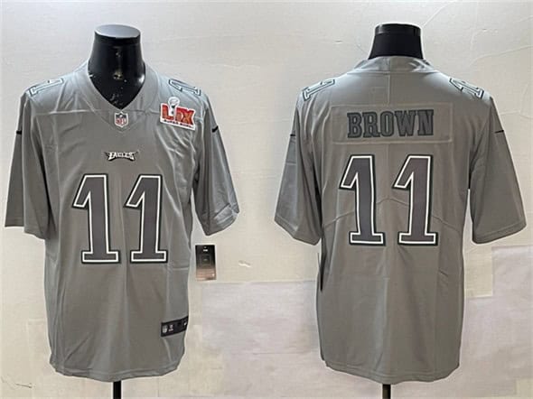 Philadelphia Eagles #11 A. J. Brown Gray 2025 Super Bowl LIX Patch Atmosphere Fashion Vapor Untouchable Limited Stitched Jersey