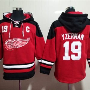 Detroit Red Wings #19 Steve Yzerman Red Lace-Up Pullover Hoodie