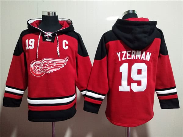 Detroit Red Wings #19 Steve Yzerman Red Lace-Up Pullover Hoodie