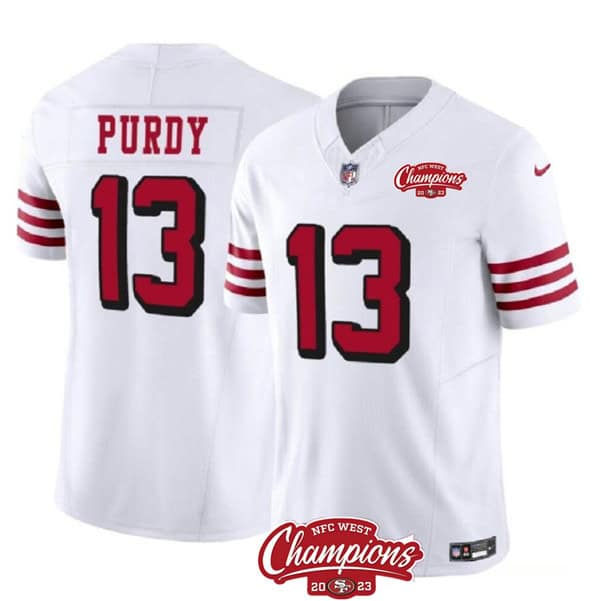 San Francisco 49ers #13 Brock Purdy White 2023 F.U.S.E. NFC West Champions Patch Alternate Stitched Jersey