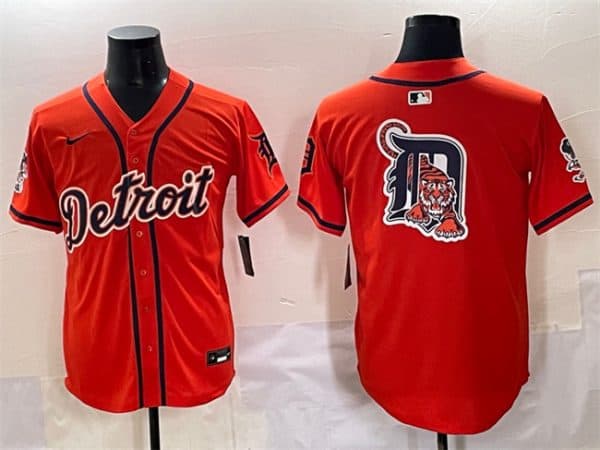 Detroit Tigers Team Big Logo Orange With Patch Vapor Premier Limited Stitched Jersey
