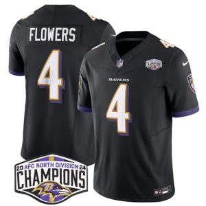 Baltimore Ravens #4 Zay Flowers Black F.U.S.E. 2024 AFC North Division Champions Vapor Limited Jersey
