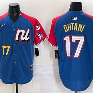 National League #17 Shohei Ohtani Blue Red Alternate 2025 All-Star With Patch Edition Limited Stitched Jersey