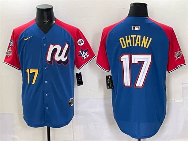 National League #17 Shohei Ohtani Blue Red Alternate 2025 All-Star With Patch Edition Limited Stitched Jersey