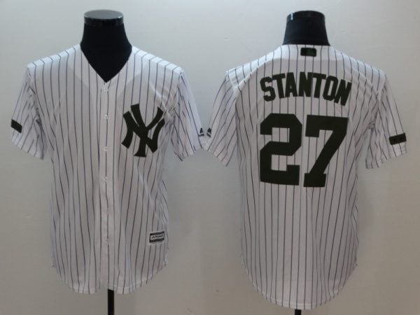 New York Yankees #27 Giancarlo Stanton White Olive Cool Base Stitched Jersey