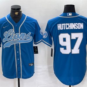 Detroit Lions #97 Aidan Hutchinson Blue Cool Base Stitched Jersey