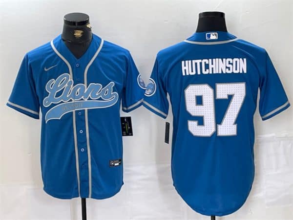 Detroit Lions #97 Aidan Hutchinson Blue Cool Base Stitched Jersey