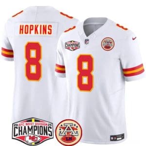 Kansas City Chiefs #8 DeAndre Hopkins White F.U.S.E. 2024 AFC West Division Champions Vapor Limited Stitched Jersey