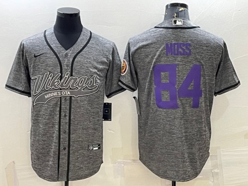 Minnesota Vikings #84 Randy Moss Gray With Patch Cool Base Stitched Jersey