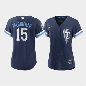 WoKansas City Royals #15 Whit Merrifield 2022 Navy City Connect Cool Base Stitched Jersey(Run Small)