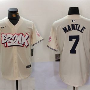 New York Yankees #7 Mickey Mantle Cream Bronx Graffiti V2 Vapor Limited Stitched Jersey