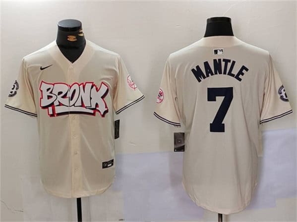 New York Yankees #7 Mickey Mantle Cream Bronx Graffiti V2 Vapor Limited Stitched Jersey
