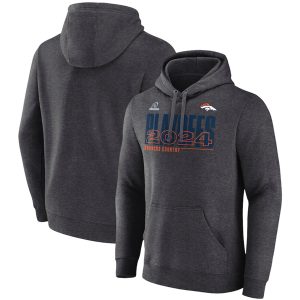 Denver Broncos Heather Charcoal 2024 Playoffs Pullover Hoodie