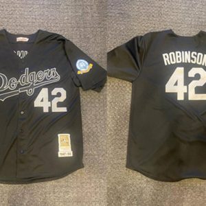 Los Angeles Dodgers #42 Jackie Robinson Black 1947-56 60th Anniversary Patch Stitched Jersey