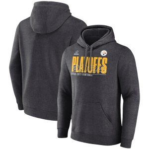 Pittsburgh Steelers Heather Charcoal 2024 Playoffs Fleece Pullover Hoodie