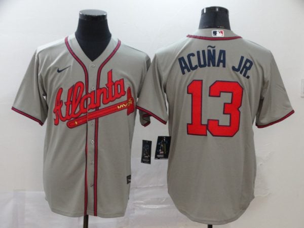 Atlanta Braves #13 Ronald Acuna Jr Grey Cool Base Stitched Jersey