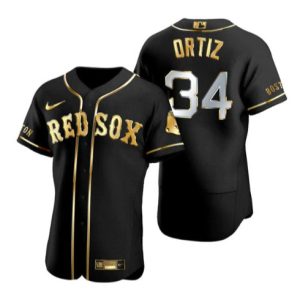 Boston Red Sox #34 David Ortiz Black Gold Flex Base Stitched Baseball Jersey