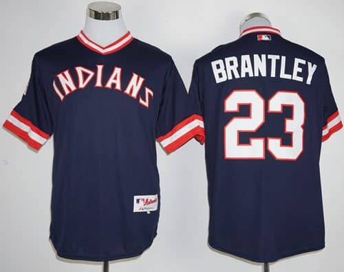 Indians #23 Michael Brantley Navy Blue 1976 Turn Back The Clock Stitched Jersey