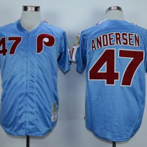 Mitchell And Ness Phillies #47 Larry Andersen Blue Throwback Stitched Jersey