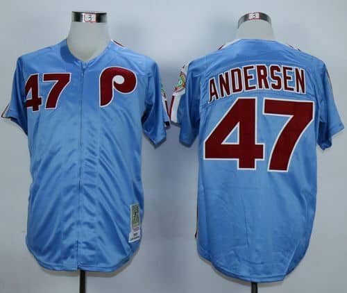 Mitchell And Ness Phillies #47 Larry Andersen Blue Throwback Stitched Jersey