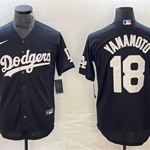 Los Angeles Dodgers #18 Yoshinobu Yamamoto Black Cool Base Stitched Jersey