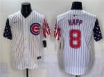 Chicago Cubs #8 Ian Happ White Pinstripe 2025 Independence Day Vapor Premier Limited Stitched Jersey