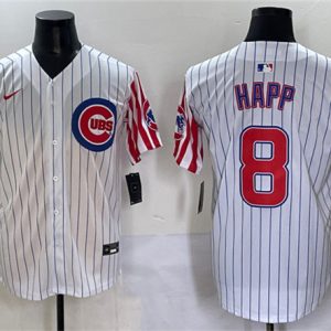 Chicago Cubs #8 Ian Happ White Pinstripe 2025 Independence Day Vapor Premier Limited Stitched Jersey