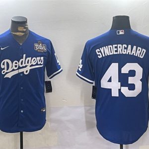 Los Angeles Dodgers #43 Noah Syndergaard Royal 2024 World Series Cool Base Stitched Jersey