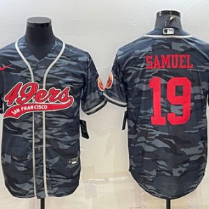 San Francisco 49ers #19 Deebo Samuel Gray Red Camo With Patch Cool Base Stitched Baseball Jersey