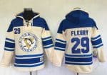 Penguins #29 Andre Fleury Cream Sawyer Hooded Sweatshirt Stitched Jersey