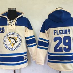 Penguins #29 Andre Fleury Cream Sawyer Hooded Sweatshirt Stitched Jersey
