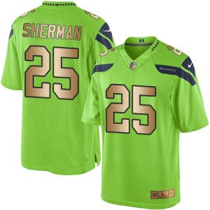 Seahawks #25 Richard Sherman Green Stitched Limited Gold Rush Nike Jersey