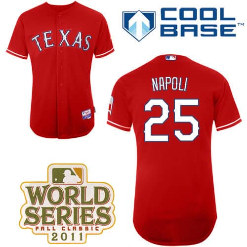 Rangers #25 Mike Napoli Red Cool Base 2011 World Series Patch Stitched Jersey