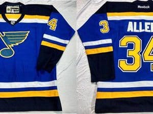 Blues #34 Jake Allen Light Blue Home Stitched Jersey